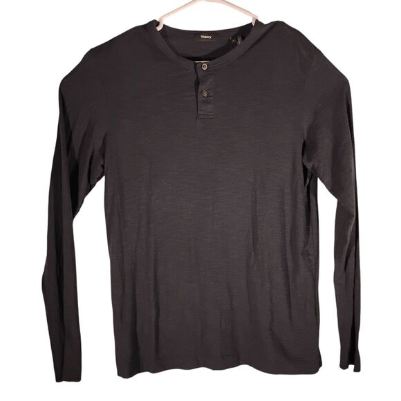 Theory henley tshirt mens M Medium black long sleeve cotton G0494561 - Picture 1 of 7
